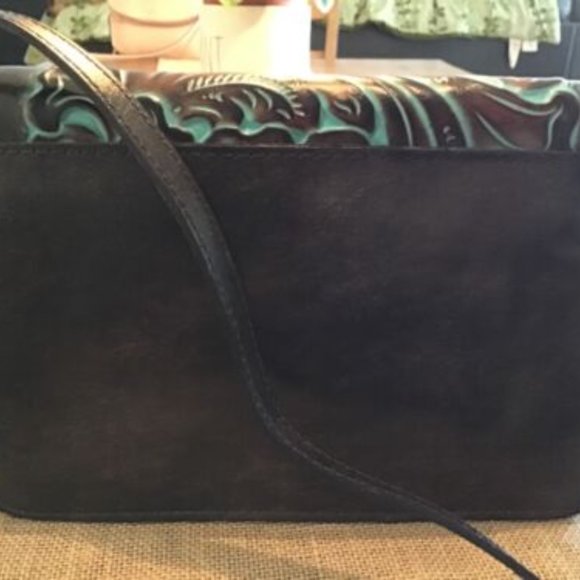 Patricia Nash Locri turquoise brown tooled leather crossbody bag - Picture 3 of 4